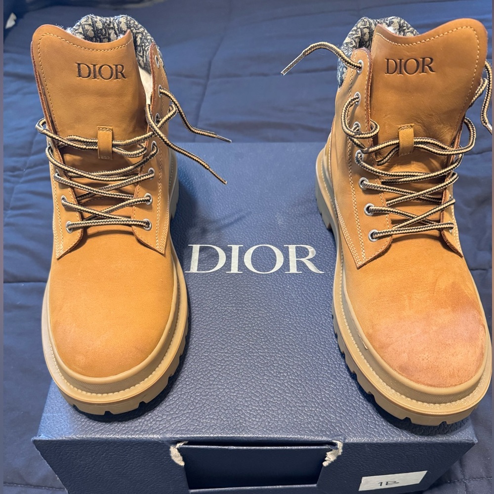 Dior Tan Boots with Rugged Sole and High-Top Design